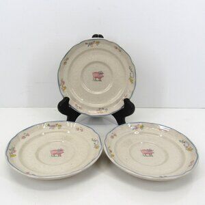 International Stoneware Japan Saucer Blue Rim w/Piglet in Ribbon Lot of 3